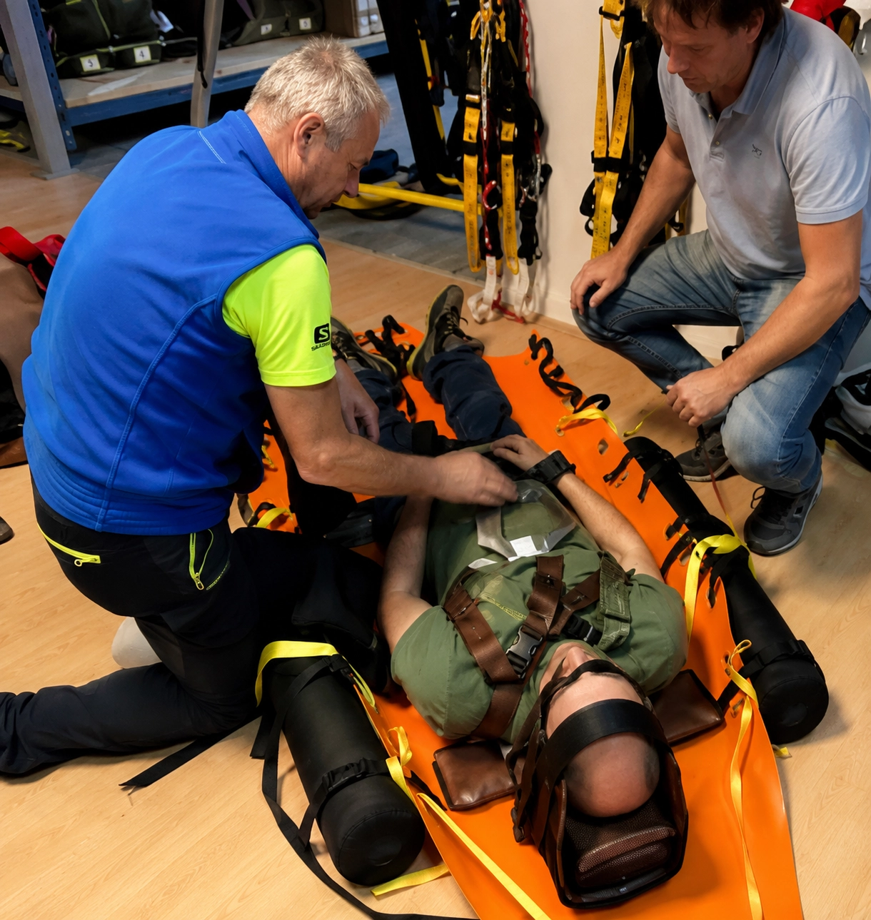 Rescue stretcher preparation